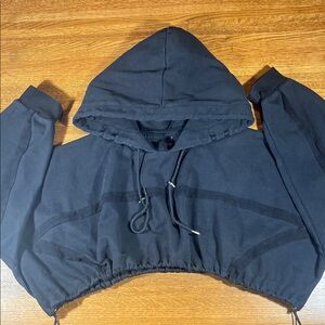 Black Cropped Hoodie Oversized Cinches waistline XL